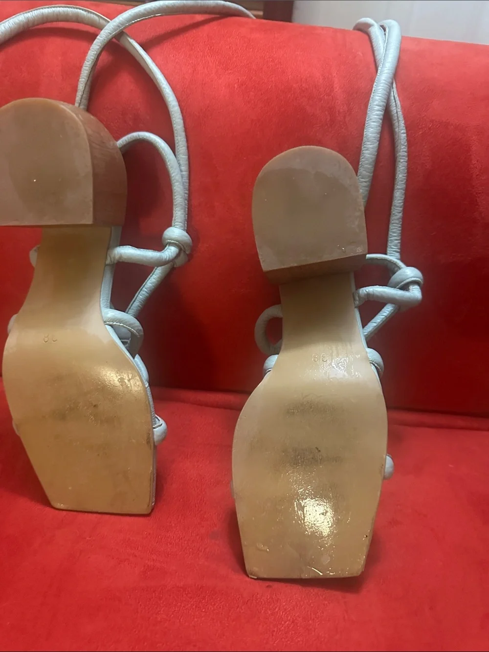 Knotted Strappy Heeled Sandals in Light Silver genuine Leather